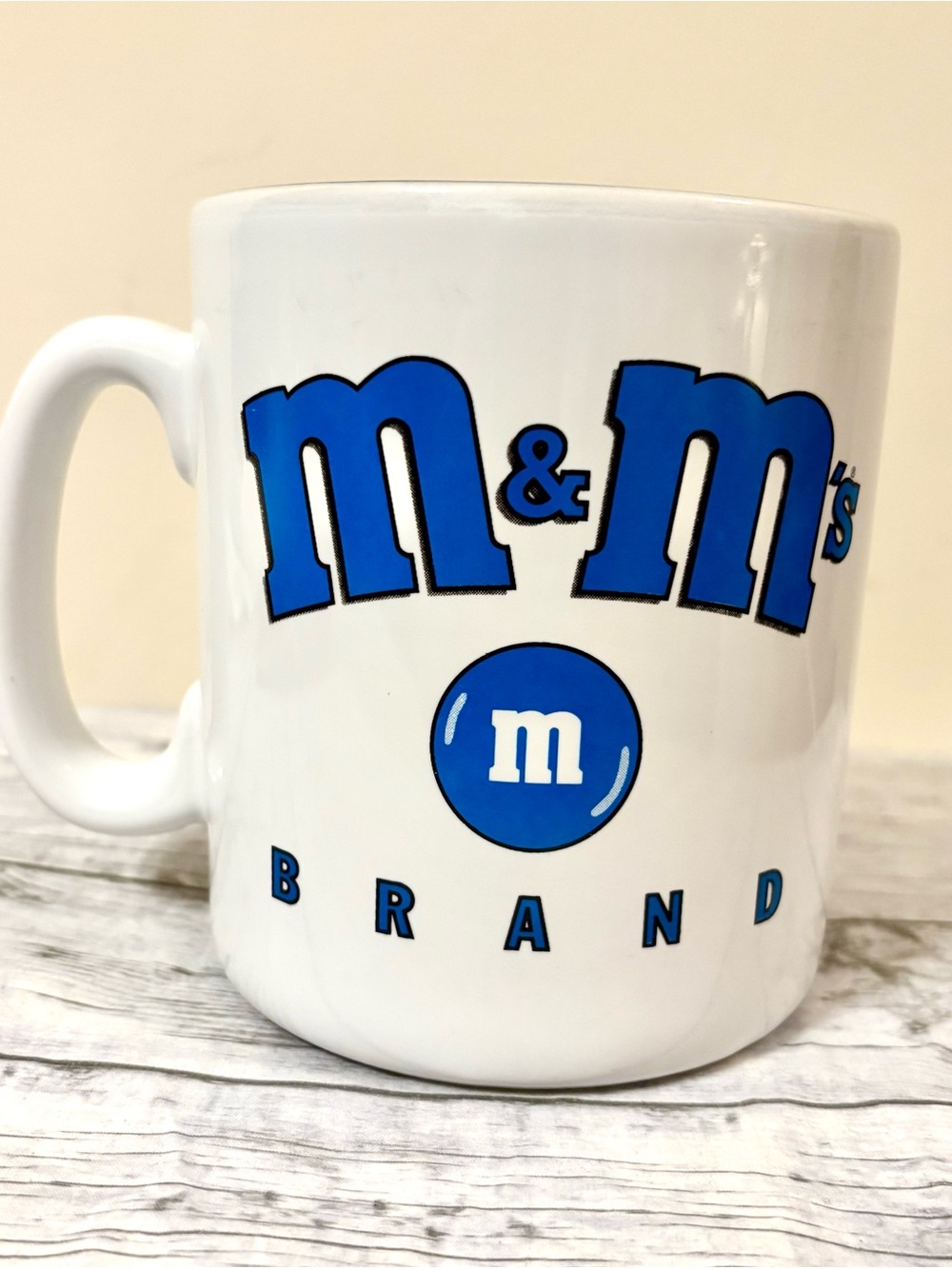 Vintage M&M's Brand Jumbo 32oz Ceramic Coffee Mug White Blue Oversized Cup